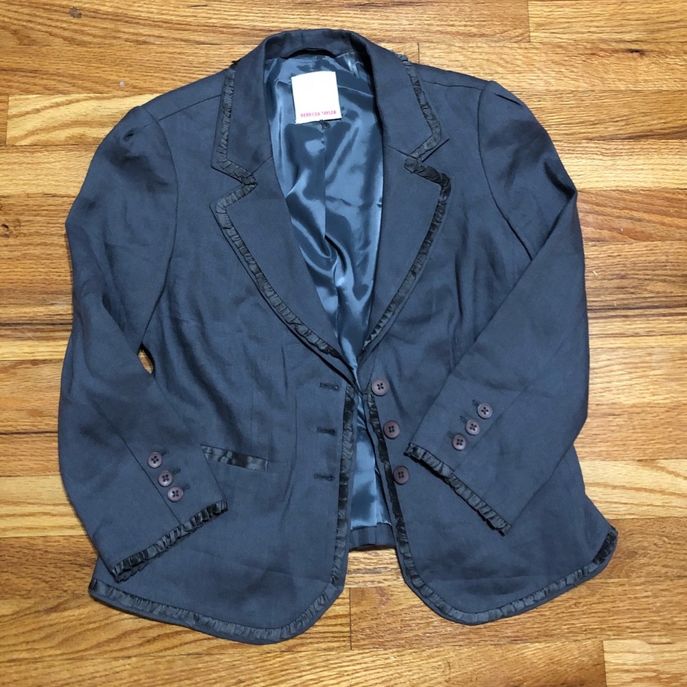 Rebecca Taylor Gray Ruffle Blazer Size 8